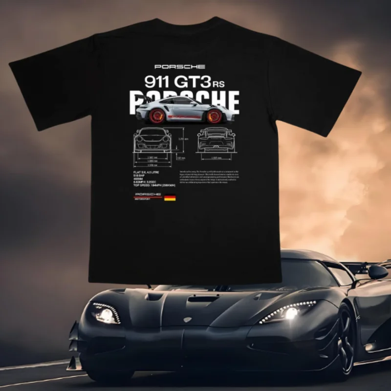 

2025 Summer Short Sleeve Porsche 911GT3RS Racing Car Modified T-shirt for Men and Women, Casual Round Neck T-shirt
