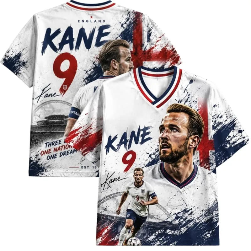 2026 New England Harry Kane No. 9 Commemorative Jersey, V-neck Short Sleeve, Unisex, Sports & Casual T-Shirt, Family Matching
