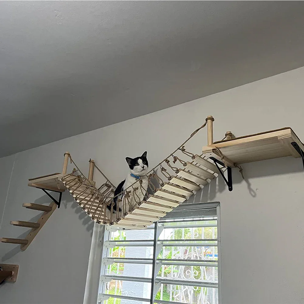 Puente colgante para gatos en madera maciza con escalera de sisal - imagen 5
