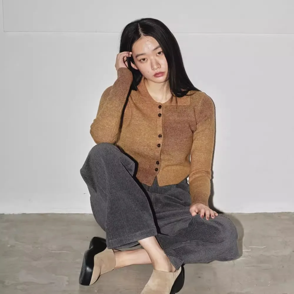 

Spring 2026 adient Color Woolen Knitted Slim Fit Cardigan Faionable Versatile Casual Sle Long Sve Collar Warmth