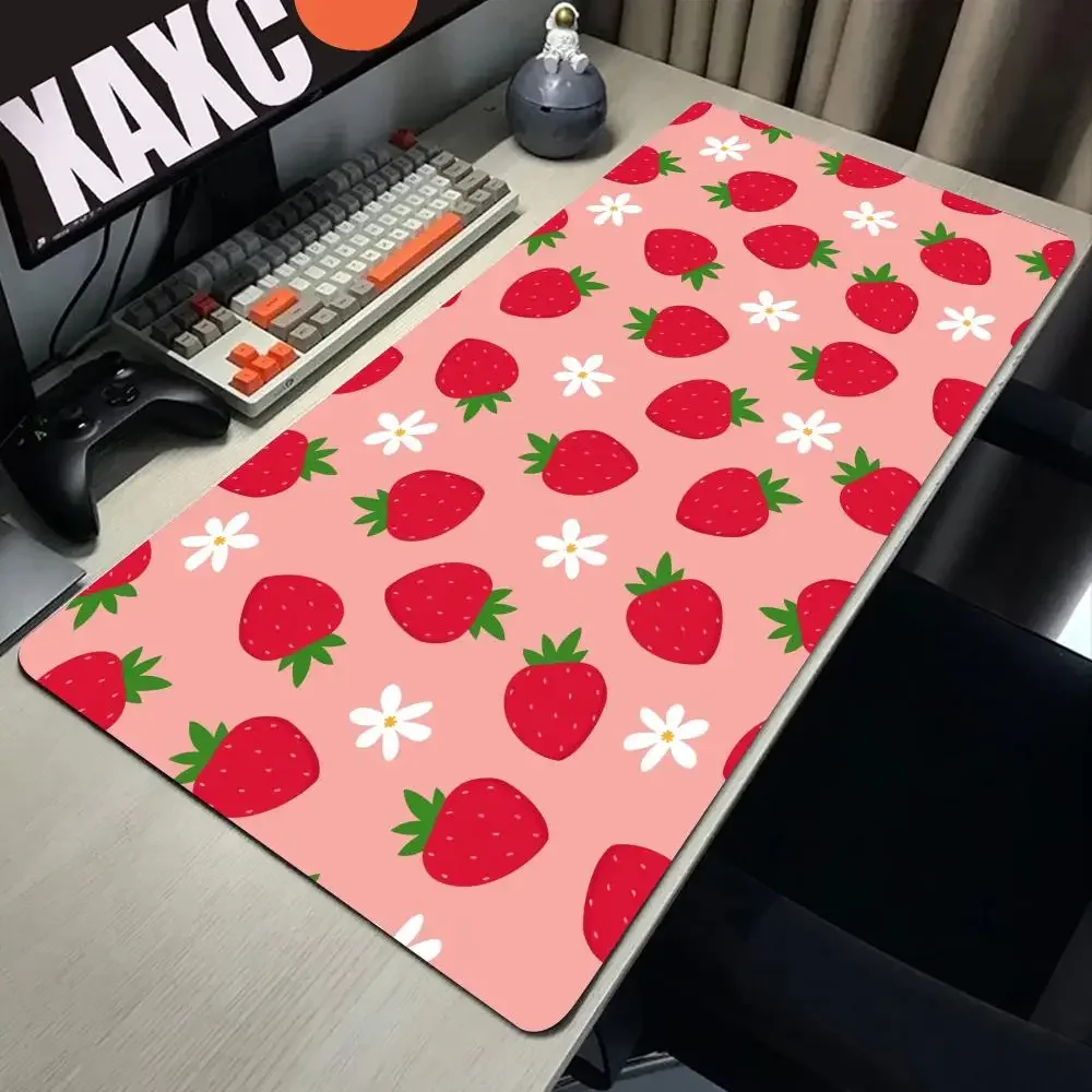 Strawberry Desk Mat Kawaii Mousepad HD Cute Red Pink Berry Fruit Milk Anime Aesthetics Girly Mouse Pad Kawai XXL Gaming Deskmat