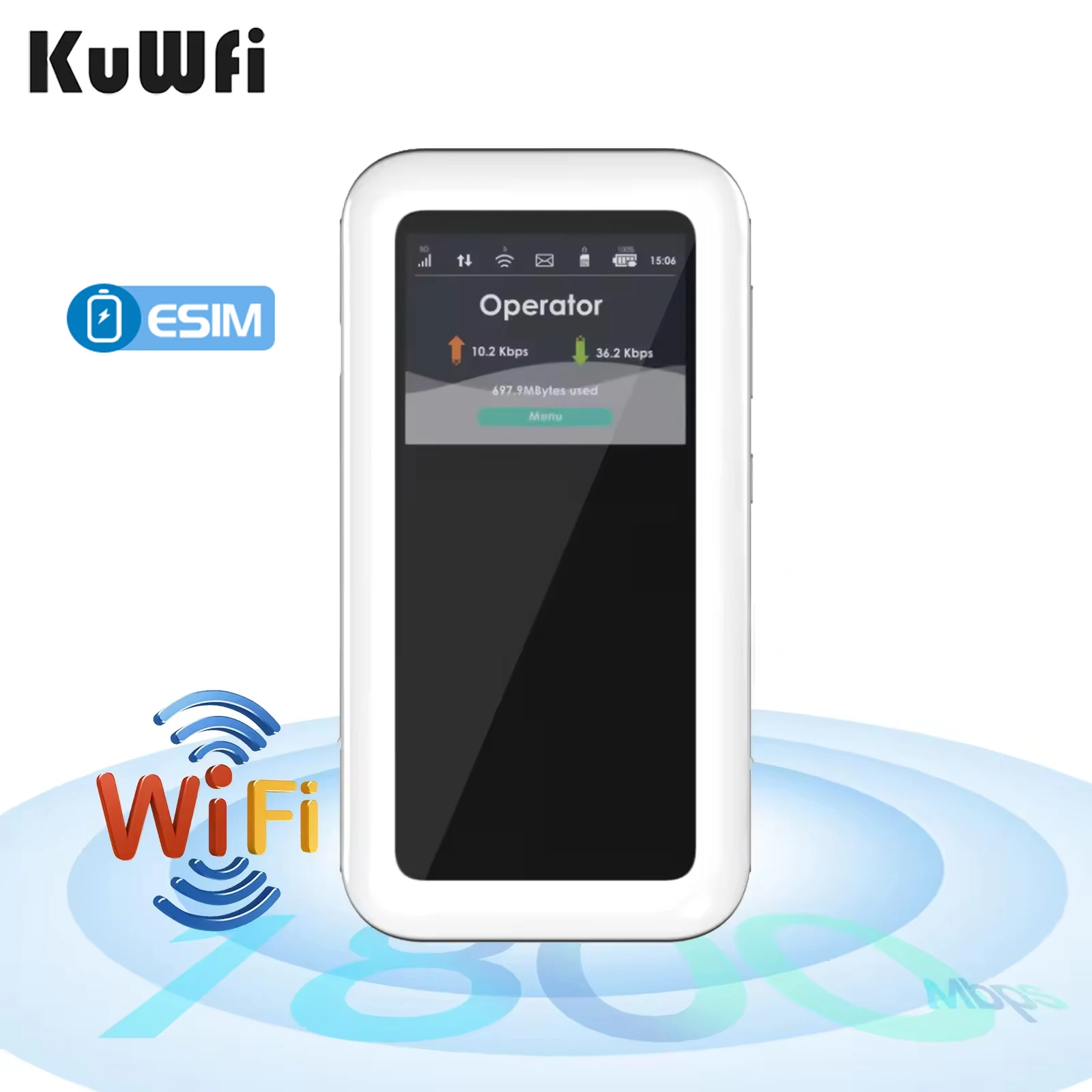 ESim KuWFi Portable Wifi 5g Wifi6 Esim High Speed NSA SA Mode 4500mAh Battery Mobile 5g Pocket Wifi Router