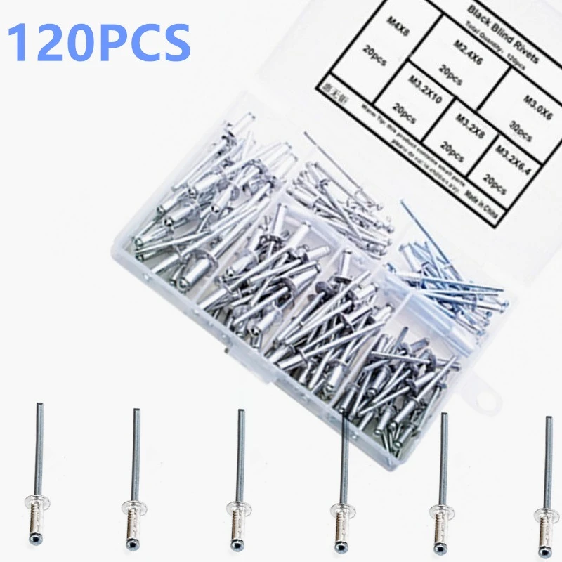120PCS set M3.2-M4 aluminum rivets with core pulling and opening type rivets with core pulling and rivet installation