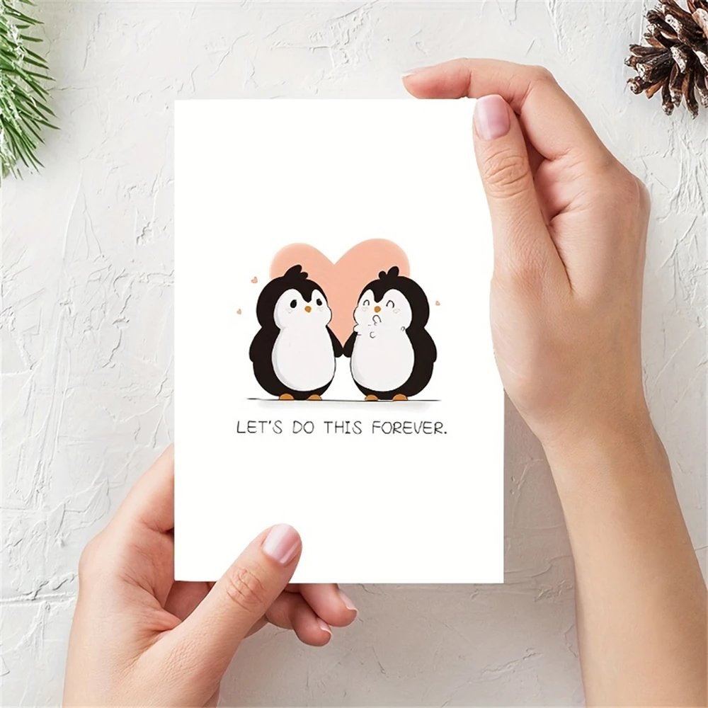 1pc,Cute Penguin Love Card, Adorable Birthday Anniversary Card for Him Her, Valentines Day Card Gift for Boyfriend Girlfriend, L