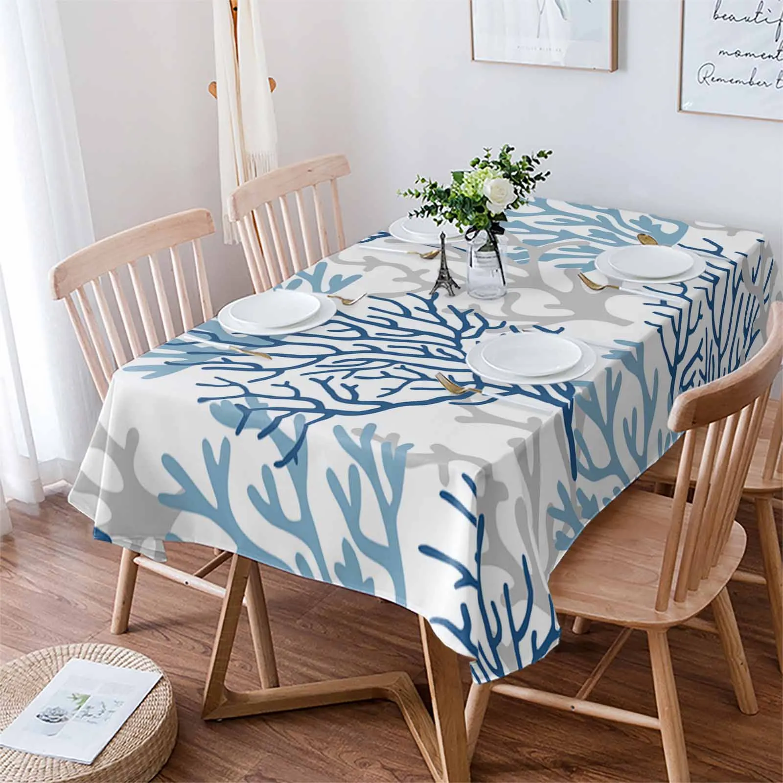 Coral Marine Organisms In Summer Waterproof Tablecloth For Table Kitchen Decorative Coffee Cuisine Party Table Cover