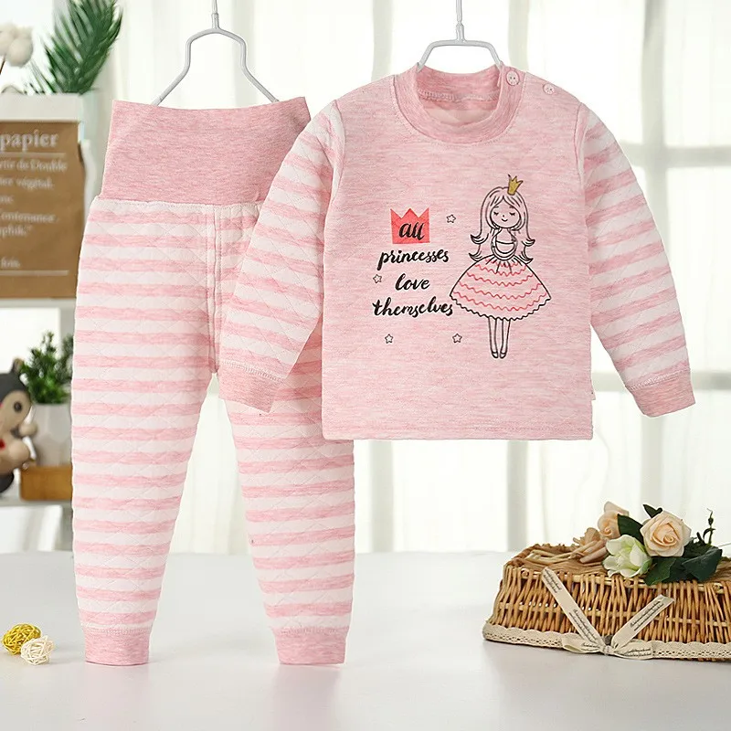 1-5 Years Kid Thermal Underwear Tops+Pants 2-Piece Clothing Set Cartoon Winter Autumn Baby Boys Girls Cotton Pajama Casual Suit image 2