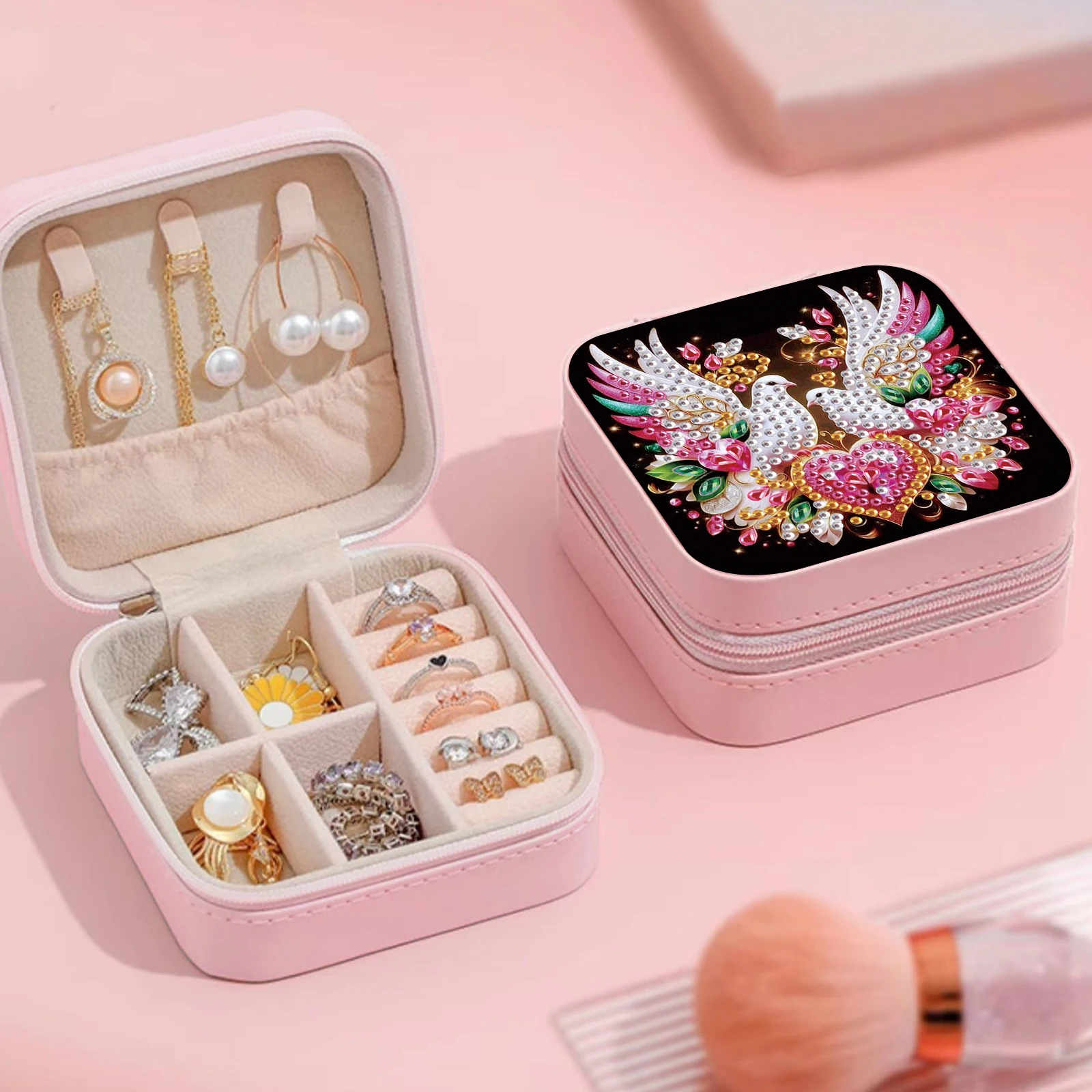 Diamond Art Painting Jewelry Organizer Box kit,DIY Pigeon Jewelry Box for Adults, Portable Jewelry Case Jewelry storage Gifts - view 6