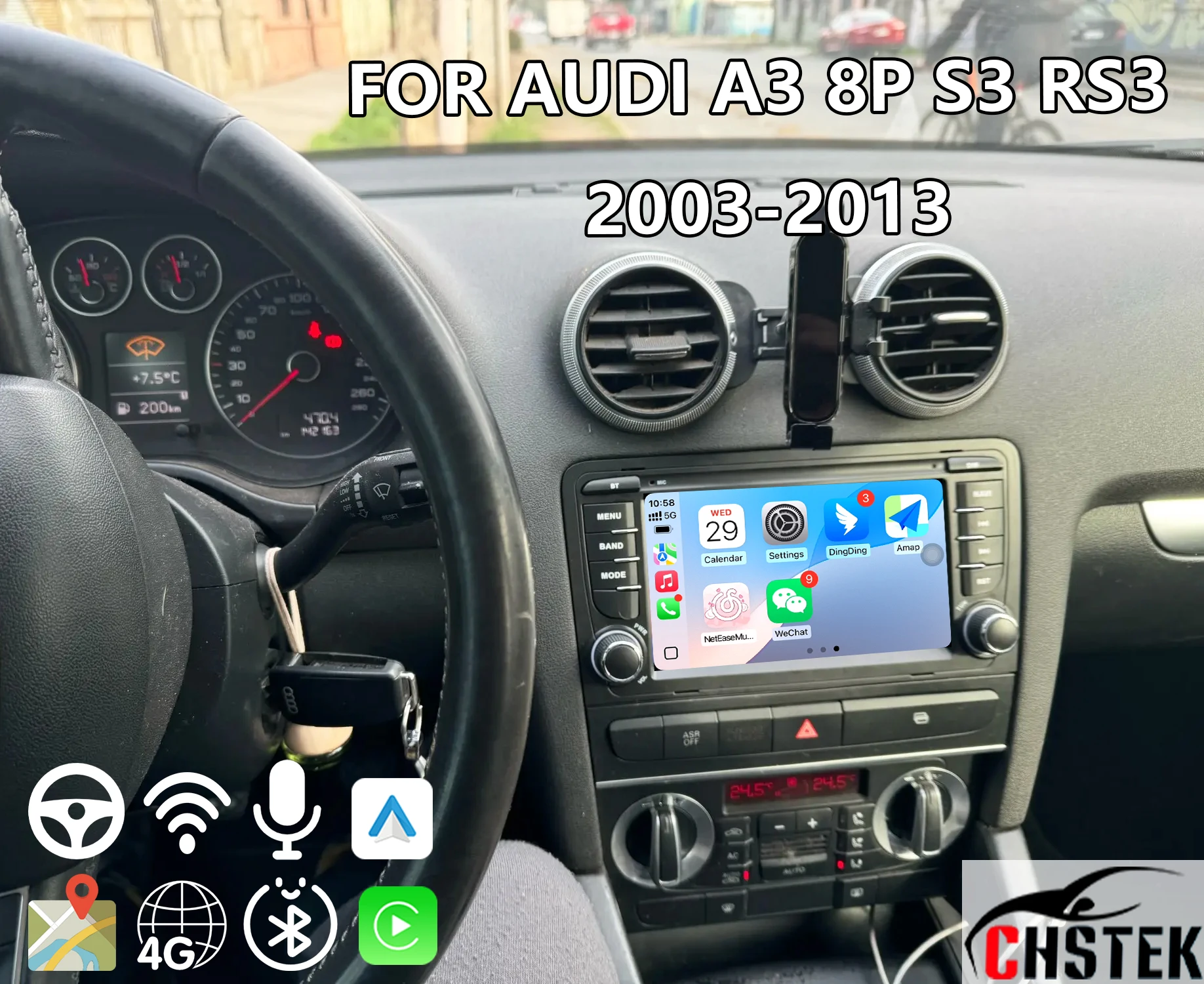 CHSTEK Swap Autoradio For Audi A3 8P RS3 S3 Sportback 2003-2013 Car Head Unit Wireless Carplay Navigation WIFI Vedio Guide Audio