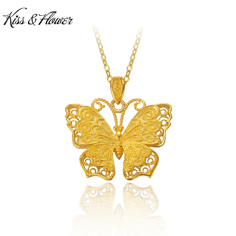 KISS&FLOWER NK326 Jewelry Wholesale Fashion Woman Girl Bride Party Birthday Wedding Christmas Gift Butterfly 24KT Gold Necklace