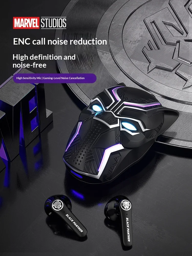 

Периферийные Bluetooth-наушники Marvel Black Panther co с фирменными полувкладышами для новых настоящих беспроводных игровых мальчиков 2026 года