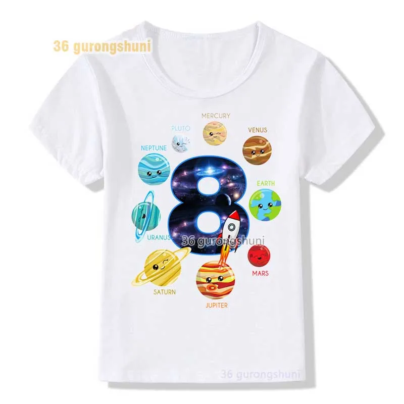 cartoon kids t shirt for boys Children Clothing girls clothes birthday 6 7 8 9 years tshirt Nine Planets graphic tee kid t-shirt