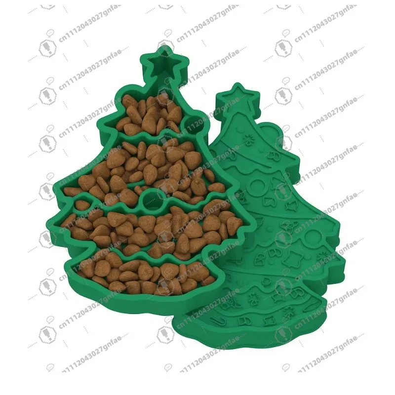 Silicone Slow Feeder Bowl for Dogs Cats Christmas Tree Design Non-Skid Pet Food Dish with Lick Mat Easy to Clean