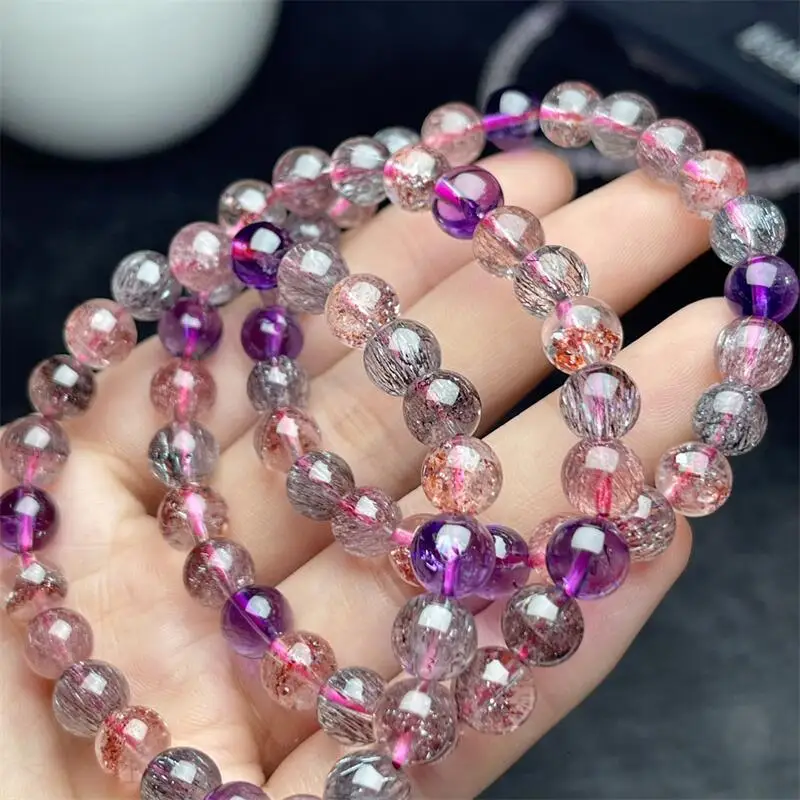 7/8mm Natural Super Seven Quartz Bracelet Fashion Reiki Gemstone Round Beads Bracelets Jewelry Couple Gift 1PCS