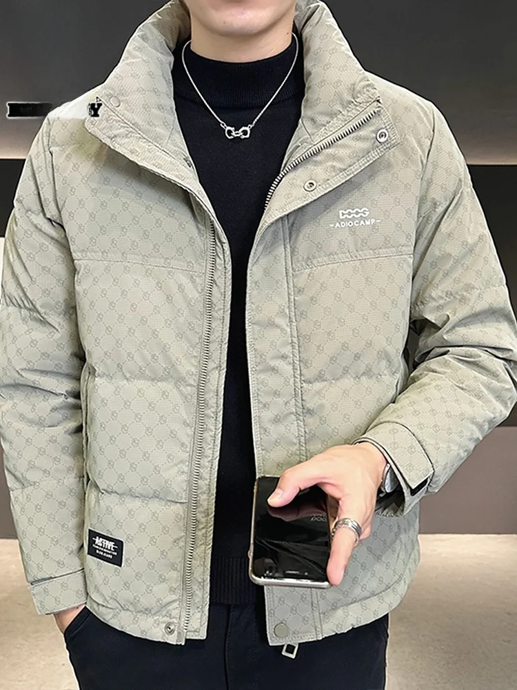 

Мужская утепленная зимняя куртка с принтом, воротником-стойкой, теплая верхняя одежда, повседневный свободный крой, молодежная модель