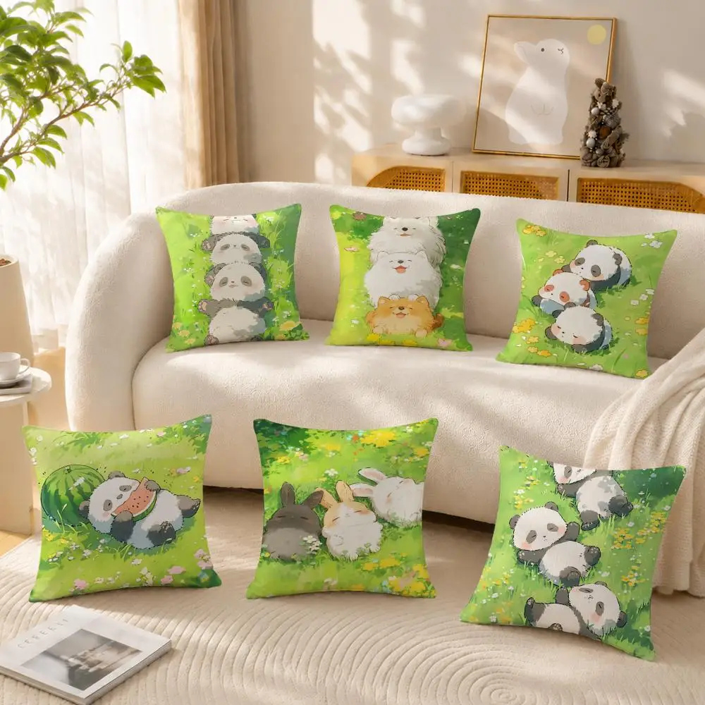 Cartoon drawing animal Cushion Cover Anti-dustmite Pillowcase Invisible zipper silky short plush Sofa cushion cover