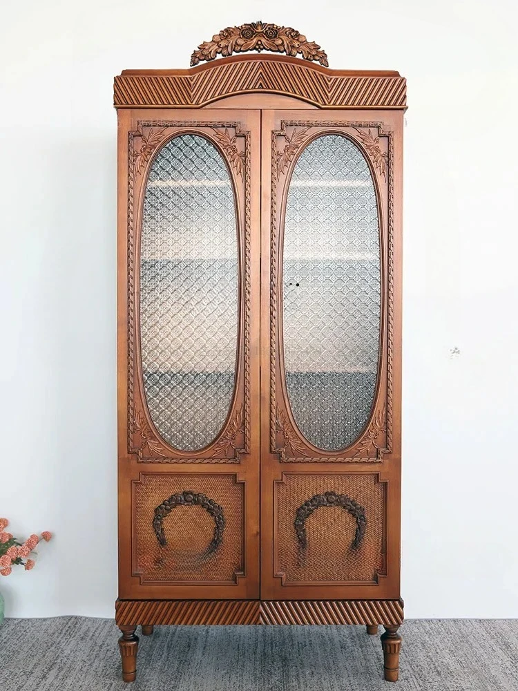 

Retro solid wood tenon and mortise wardrobe, clubhouse decoration, storage cabinet
