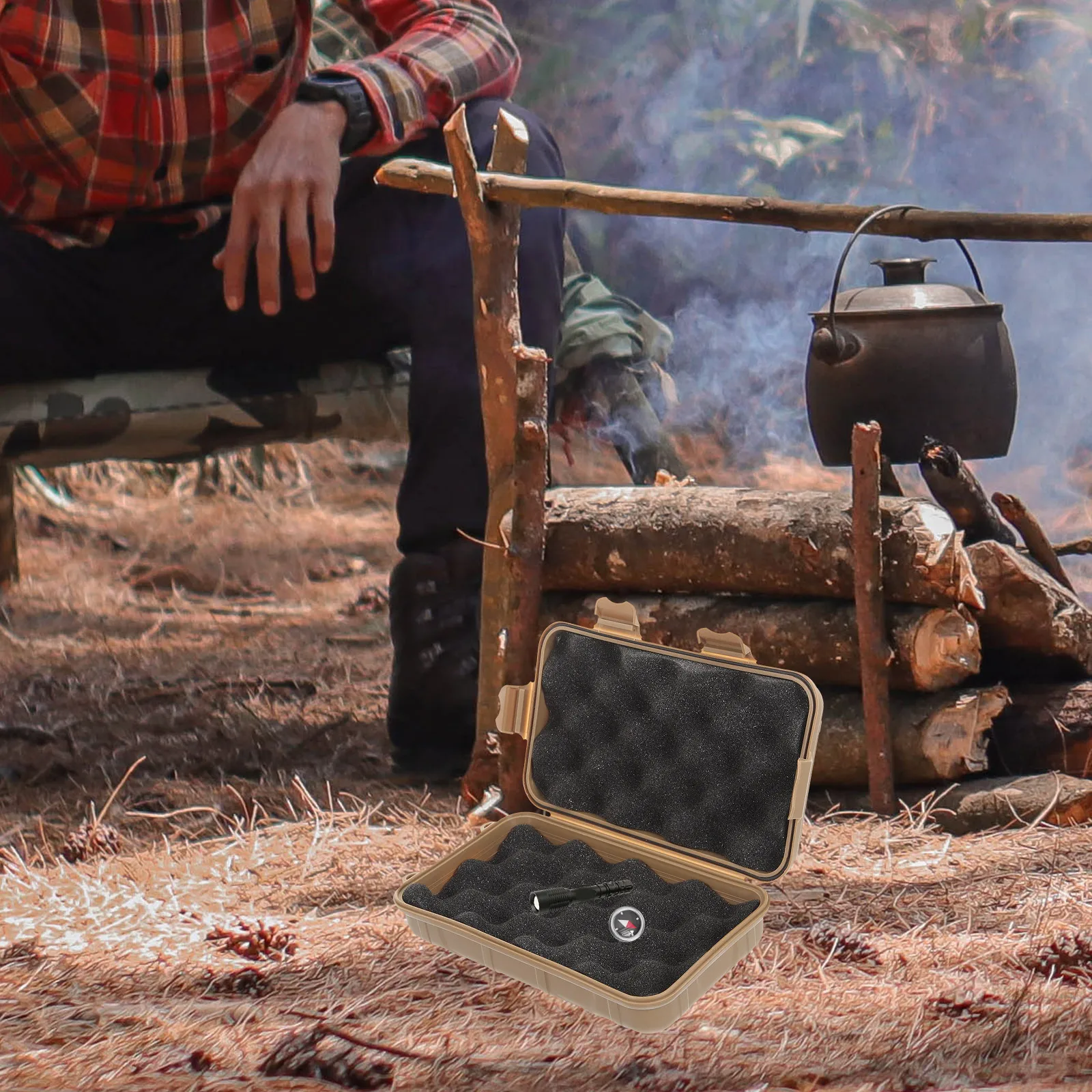 

Survival Kit Tools Box Wear-resistant Sealed Case Mud Color Waterproof Shockproof Storage Camping Hiking Field Accessory