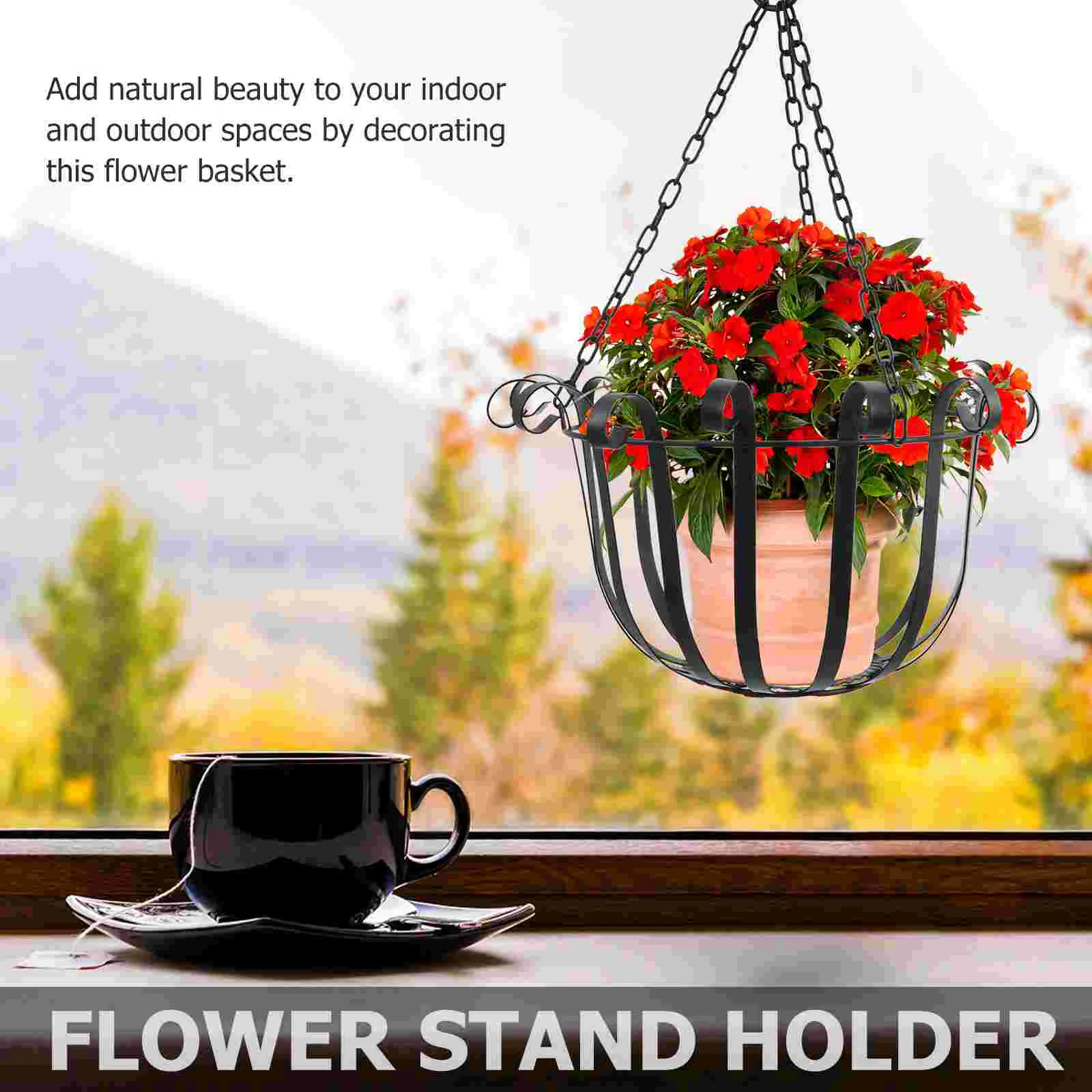 

Hanging Basket Hollow Flower Pot Indoor Plants Stand Wall Ornament Display Rack Iron Holder House