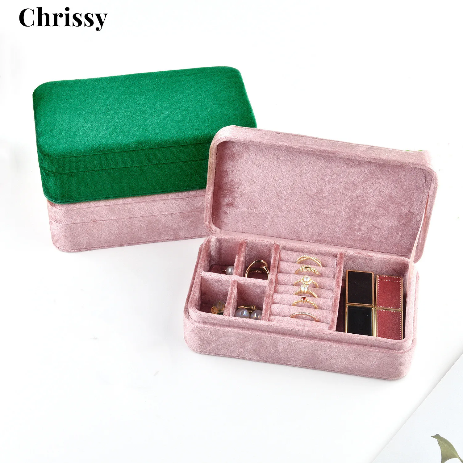 

Velvet Travel Container Portable Velvet Jewelry Clamshell Ring Studs Storage Box Bracelet Earrings Jewelry Box