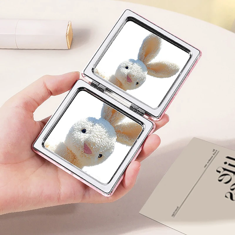 Cartoon Animal Folding Makeup Mirror PU Leather Mini Double-Sided Cosmetic Mirror Portable Girls Square High-Definition Mirror