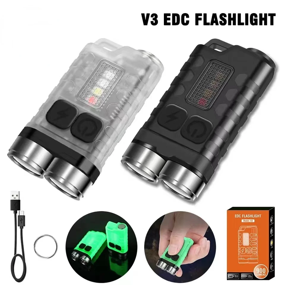 

V3 EDC LED Flashlight Portable Mini Keychain Light TYPE-C Rechargeable Pocket Torch with Magnet UV Lamp Camping Fishing Lantern