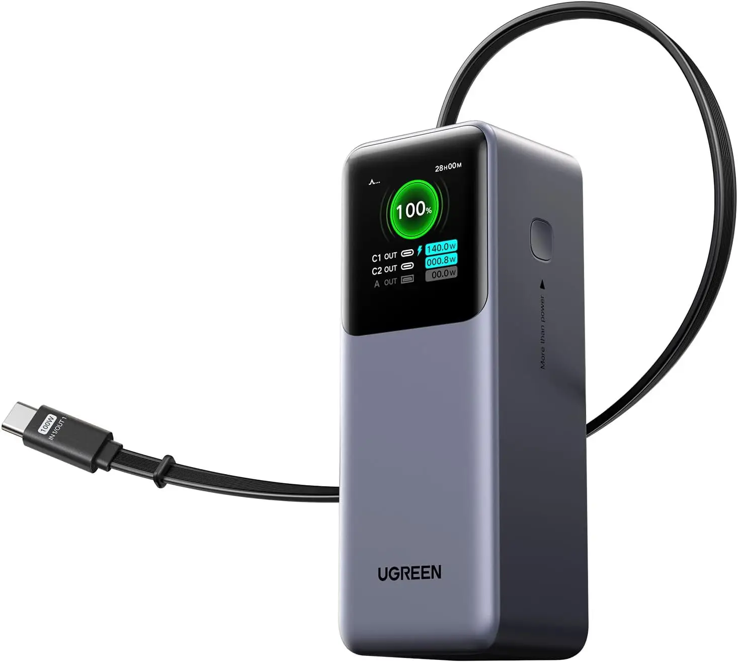 UGREEN Nexode Power Bank 20000mAh 165W with Built-in USB C Cable Laptop Travel Portable Charger, 100W Input, Fast Charging for M
