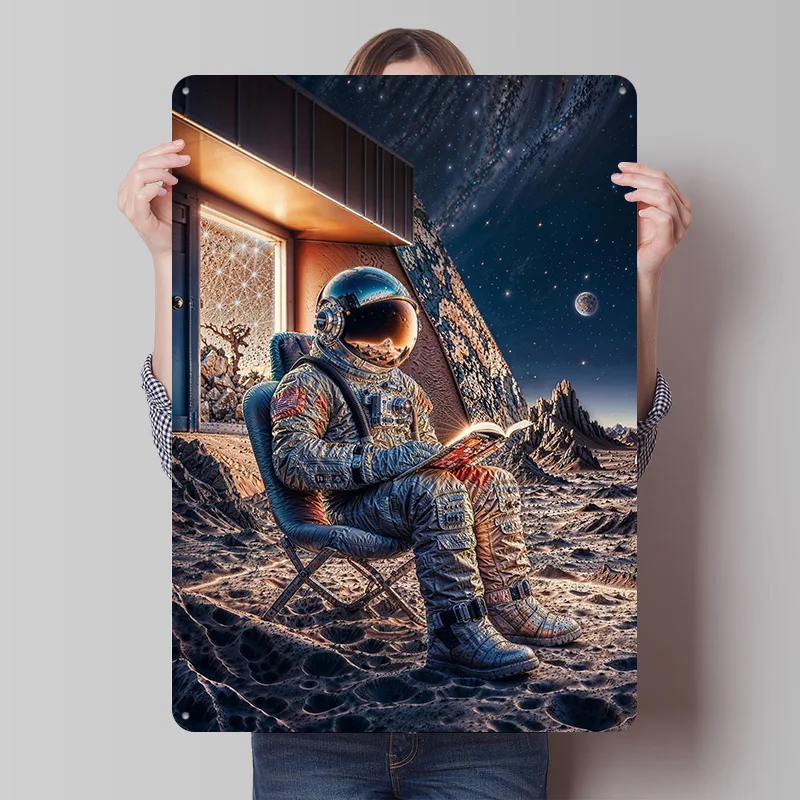 كتاب عاشق رائد الفضاء المريخ المعادن المشارك تين علامات جدار الفن علامة معدنية مخصصة للمنزل الديكور رجل الكهف عناصر ديكور منزلي فاخر #1