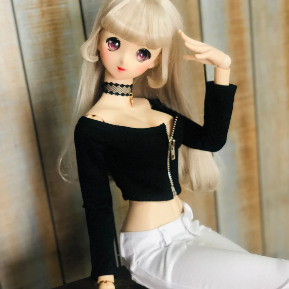 D06-P10 children handmade toy 1/3 DD 1/4 MSD doll BJD/SD doll's clothes black sexy zippered short top 1pcs