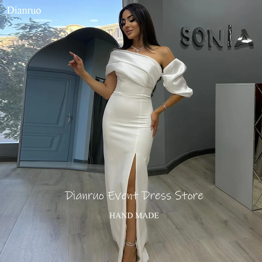 Dianruo свадебное платье русалки с боковым разрезом, асимметричное атласное платье с рюшами, Vestido De Noiva, модные облегающие вечерние платья по индивидуальному заказу
