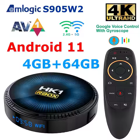 HK1 RBOX W2 Android 11 TV Box Amlogic S905W2 4GB RAM 64GB ROM Smart TV BOX 2.4G/5G Dual Wifi BT 3D AV1 4K HDR Set Top Box