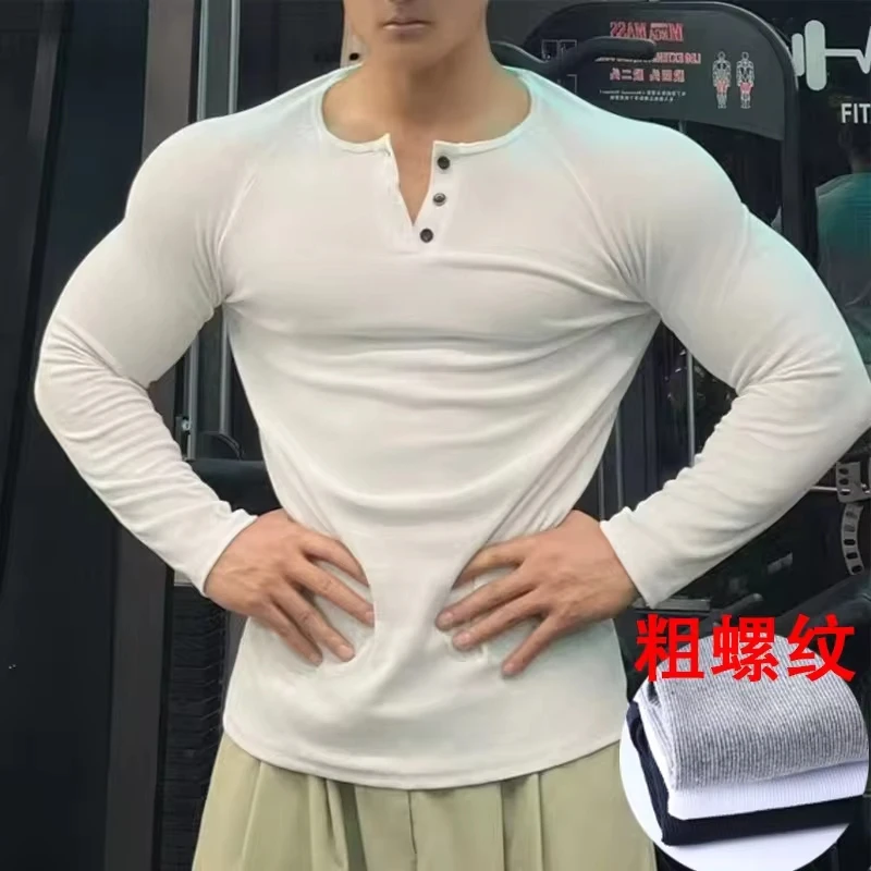 Henry Shirt American Retro Long Sleeve Fitness Show Big Henry Neck T-Shirt Sports