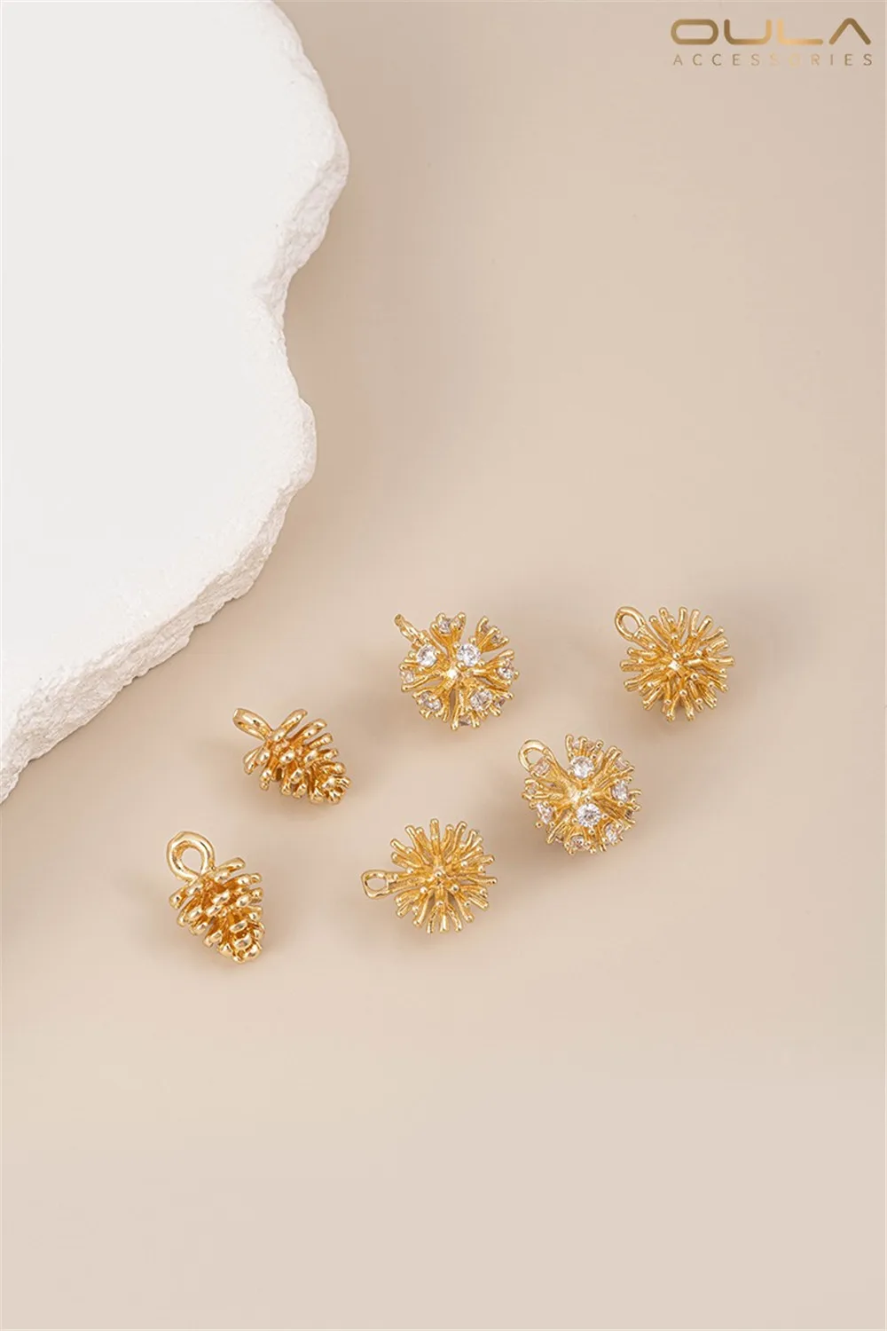 1PCS 14K Gold-Plated Wool Ball จี้,ทองแดงชุบทองจริง Pinecone จี้, handcrafted ต่างหูและสร้อยข้อมืออุปกรณ์เสริม