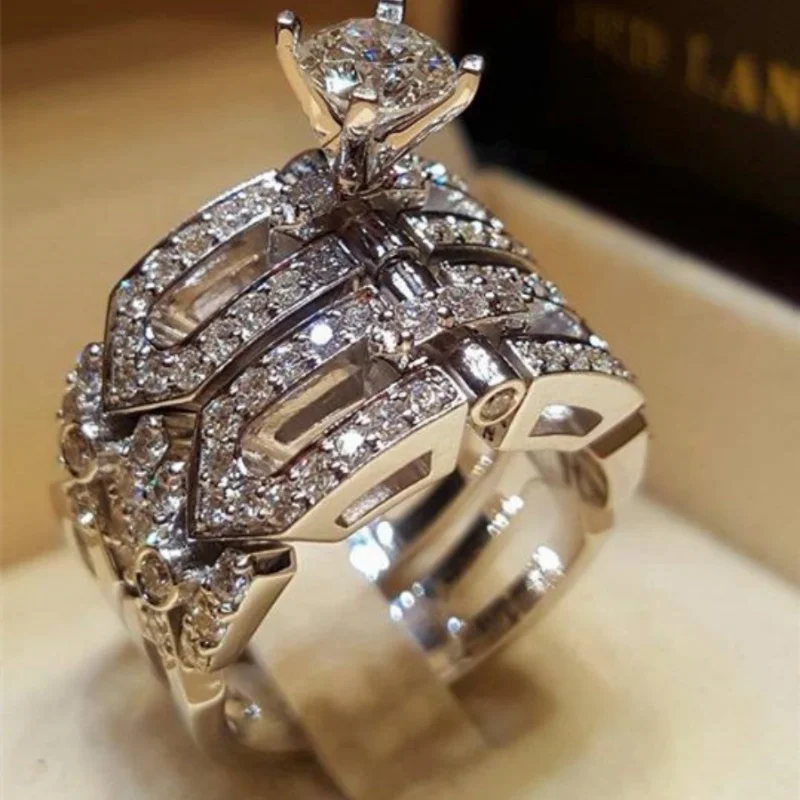  Classic Wedding Engagement Ring for Women Brilliant Cubic Zirconia Crystal Proposal Ring Anniversary Gift Jewelry