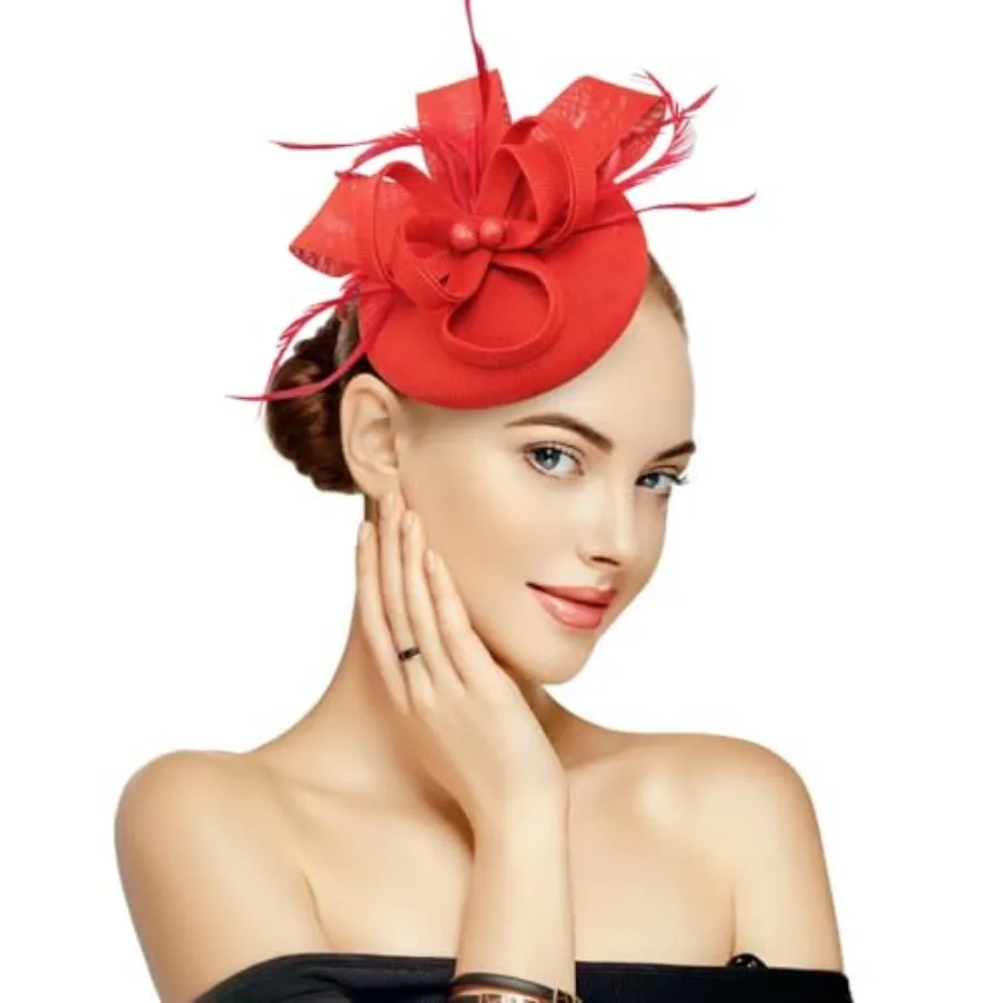 

Specell Women's Handmade Tea Party Fascinator Hat, Pillbox Derby Hat with Feather Hair Clip, Elegant Formal Fashion Headwear
