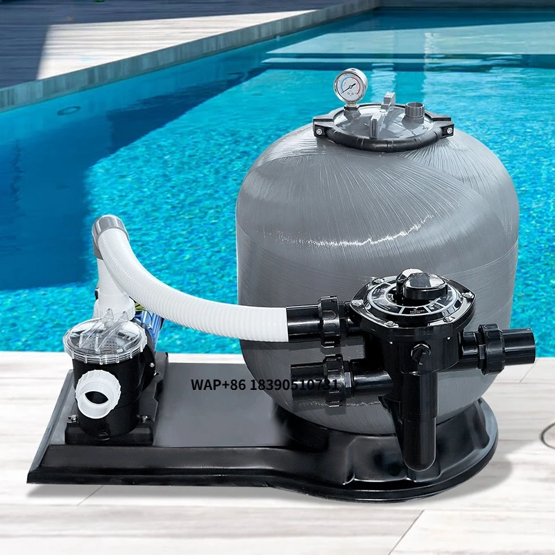 Side Mount Outdoor Sand Filter Pump Combo with Glass Fiber Tank Full Filtration System for Swimming Pools Easy Operation