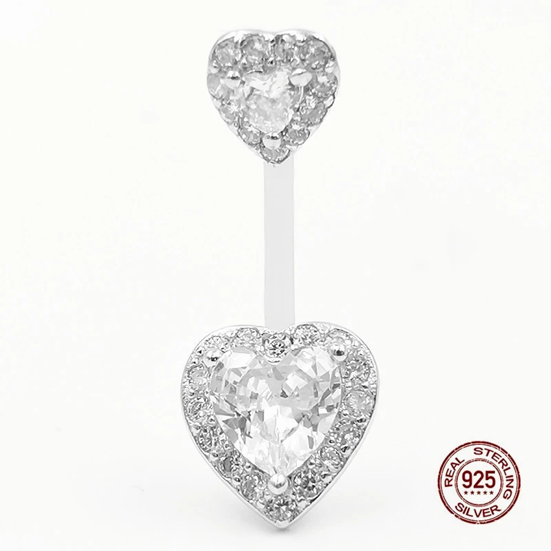 2025 Heart Zircon Belly Ring for Girls 925 Sterling Silver Belly Button Ring Navel Piercing Body Jewelry