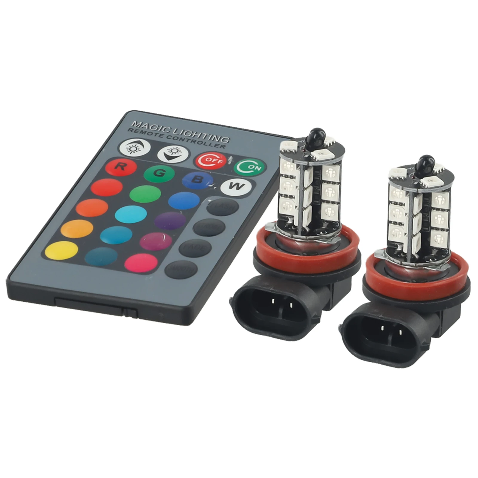 With Remote Control LED Light Bulbs H11/H9/H8 RGB Multi-Color 27SMD 2pcs Set 360 Degree Beam Angle 5050 Driving Lamp