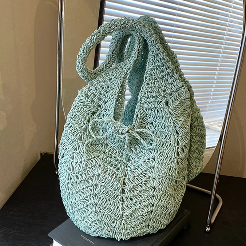 Полая пляжная сумка в стиле Ins 2025 — новая художественная трикотажная тканая сумка на одно плечо для отдыха на море