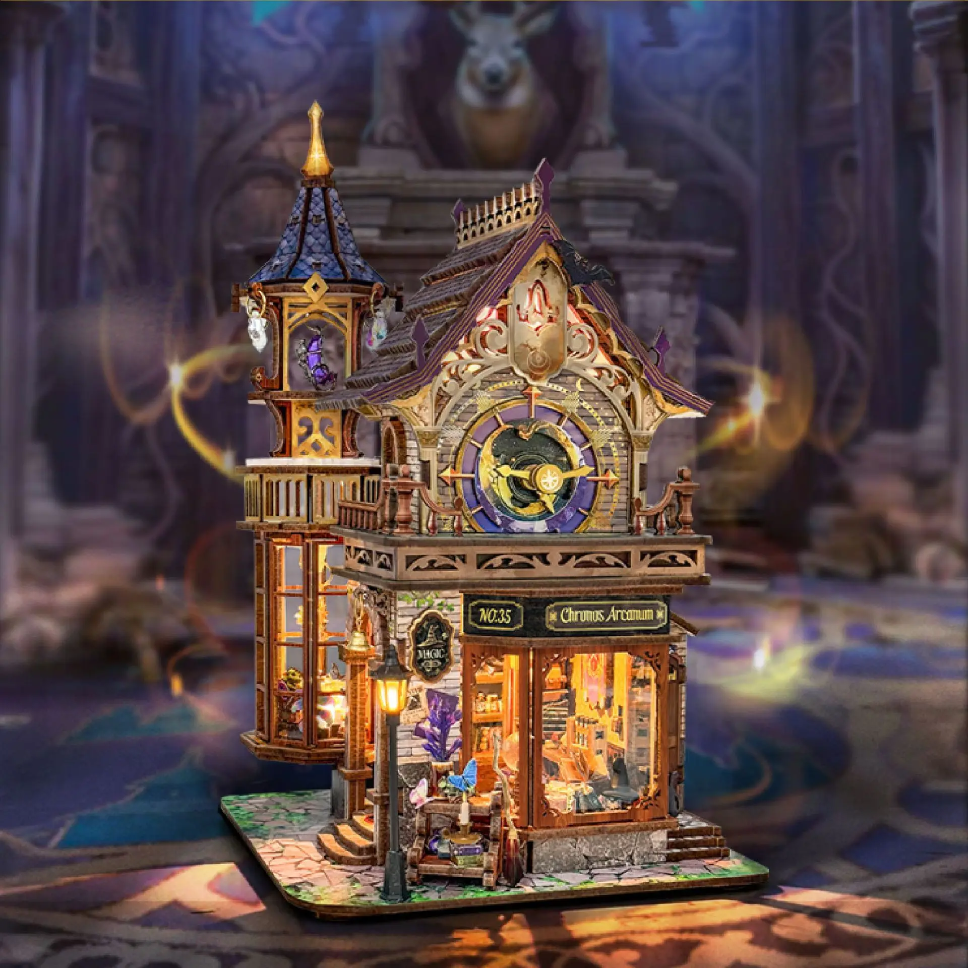 

DIY Miniature House Kit with LED Light, Wooden Magic Shop Dollhouse 3D Puzzle Model for Adults Teens Creative Gift