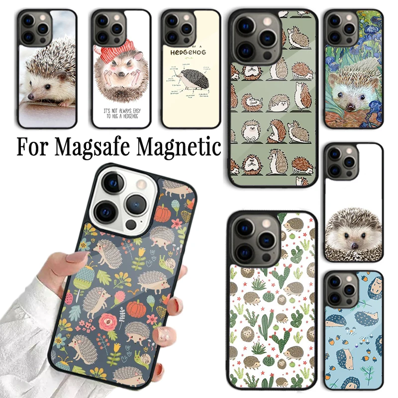 Coque Phone Case For iPhone 16 15 14 13 12 Mini 11 Pro Max Plus Magsafe Magnetic Wireless Charging Cover Cute Hedgehog