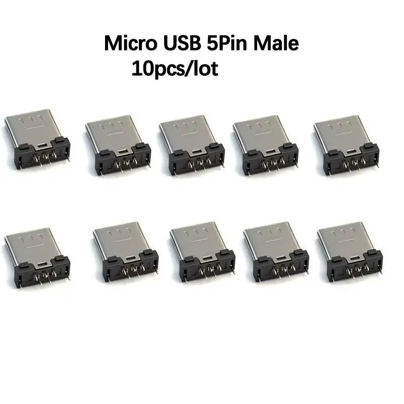 10Pcs Micro USB 5Pin Male Connector 180 Degree DIP Short Body 7.8mm Clip Board Type For DIY Cable Charger Repair 5P Male USB