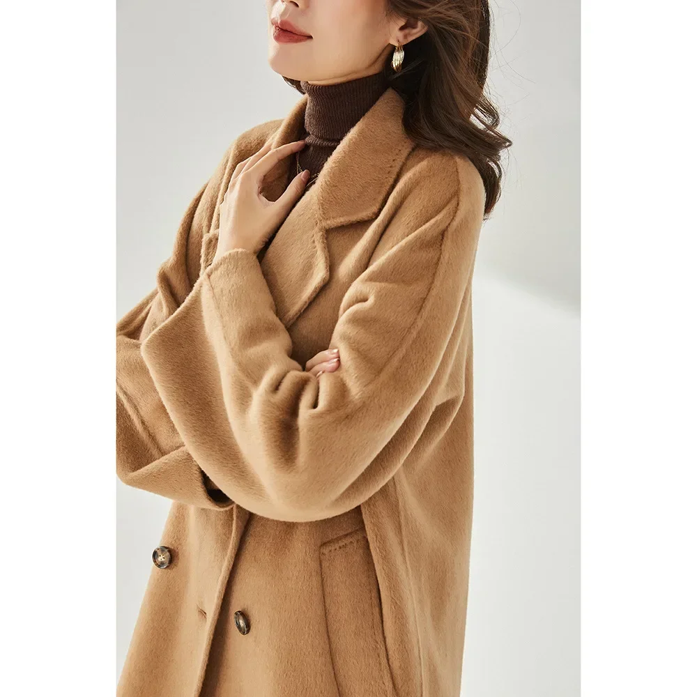 23 Autumn and winter camel fleece shoulder sleeves loose casual woolen coat coat women