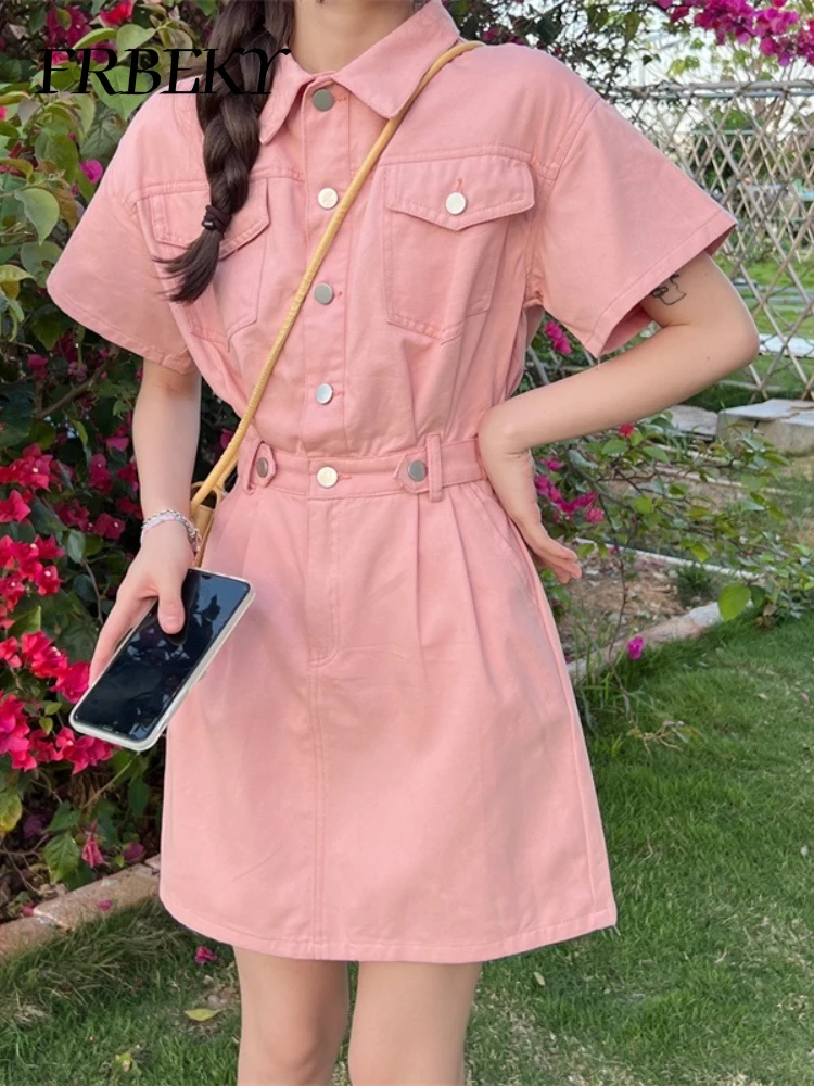 Elegante Damen kleider Sommer neue einfarbige Kurzarm kleid Multi-Pocket koreanische Mode Kleider Bodycon Kleid Streetwear