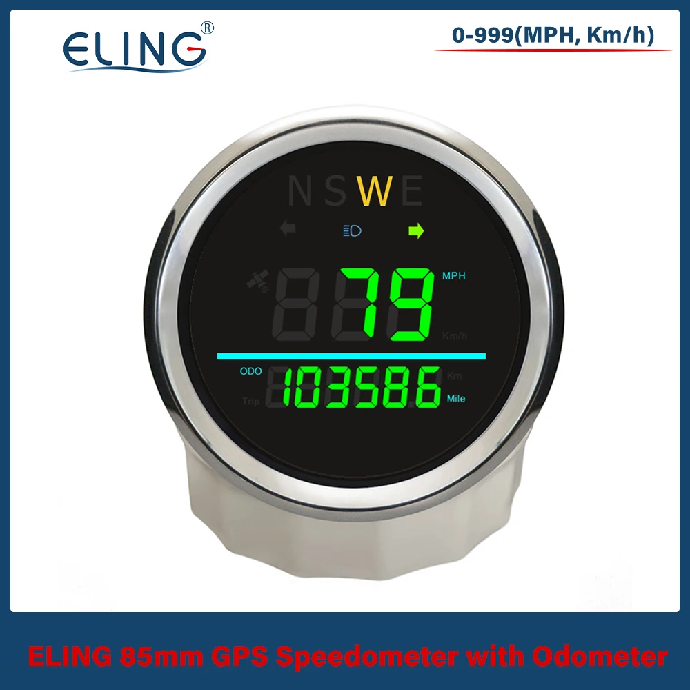 

ELING 12V 24V Truck Universal 85mm Digital GPS Speedometer 0-999 (MPH, km/h) with Backlight GPS Antenna for Car Motorcycle