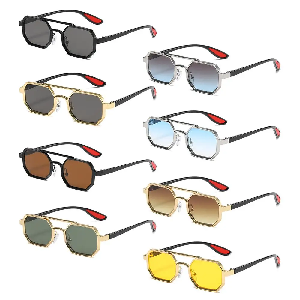 New Fashion Metal Polygon Sunglasses Street Wear Punk Men's Shades UV400 Double Bridge Sun Glasses