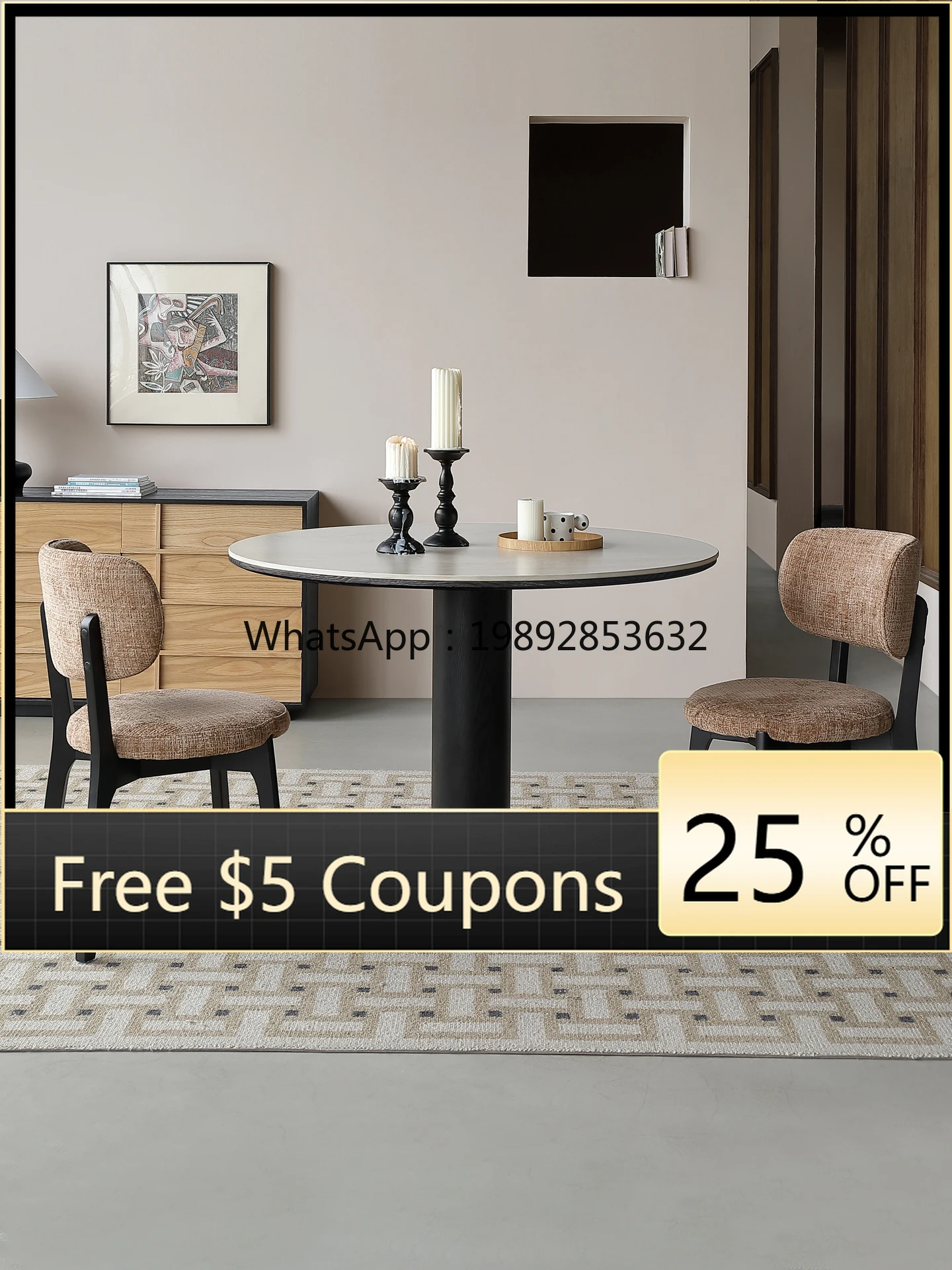 

YFY Round Dining Table for 4 People Small ApartmentTable Restaurant Travertine Stone Dining Table and Chair Set