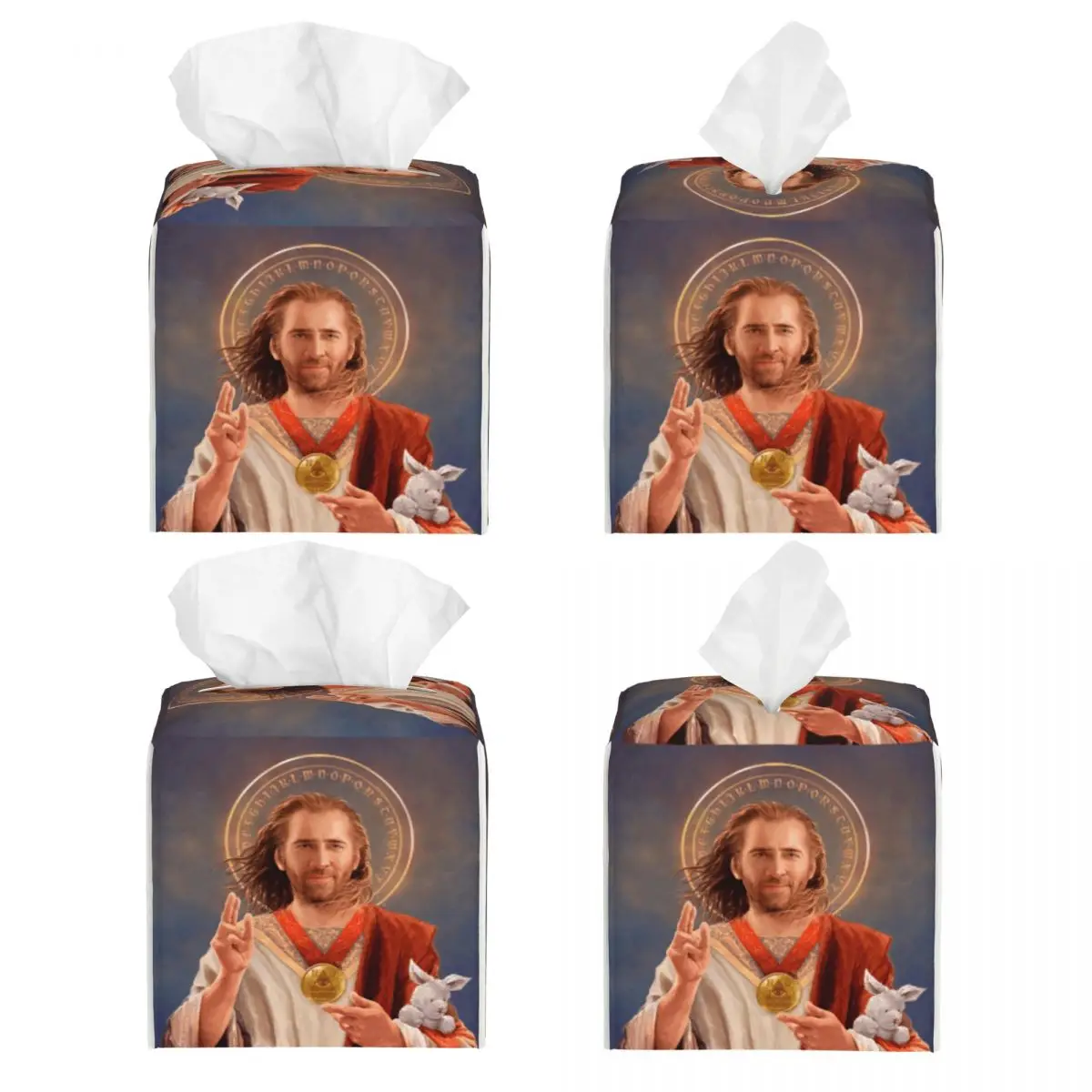 Custom Saint Nicolas Cage Tissue Box Cover Square PU Leather Funny Meme Facial Tissues Holder for Car - view 2