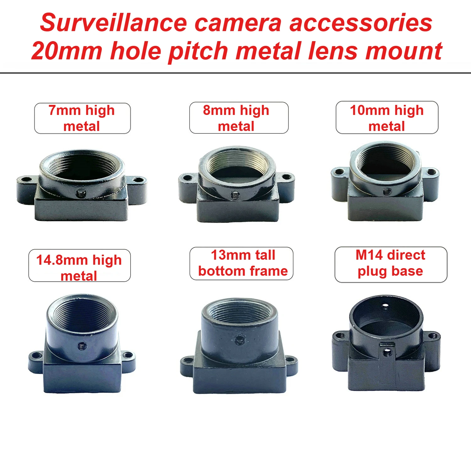 

M12 lens holder set 6pcs lot 20mm mounting hole spacing 7mm 8mm 10mm 14mm 13mm 16mm high metal connection base primer extension