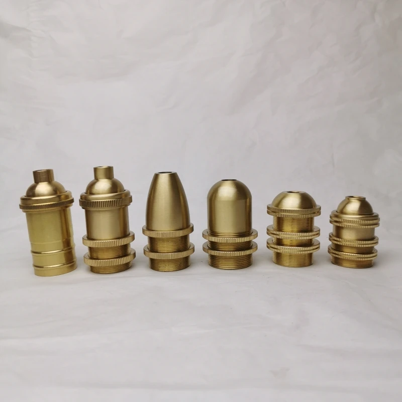 E14 Spiral Brass Light Sockets E12 Retro Ceiling Lamp Base Ceramic All Copper Accessories Lampshade Fixed Threaded Lamp Holder