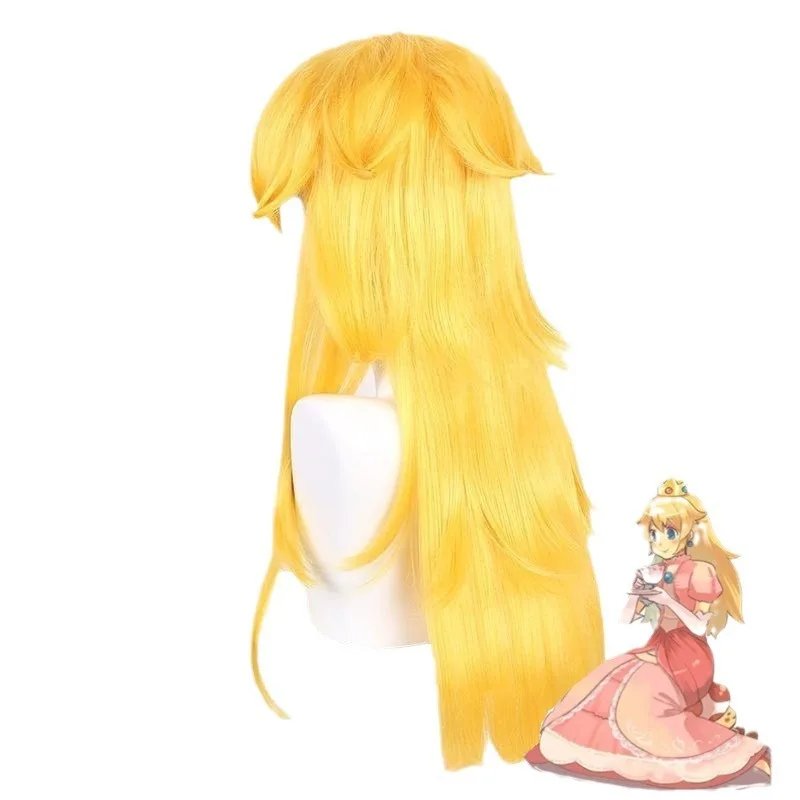 Perruque princesse pêche Cos, robe de soirée de cérémonie, Match de cheveux longs dorés, jeu Super Mario Bros, couvre-chef de rôle de princesse